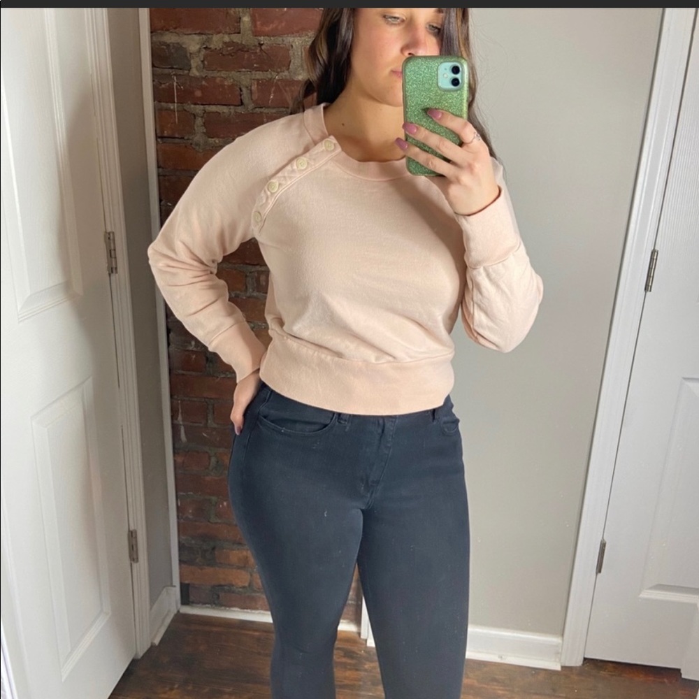 Madewell Cropped Button Sweatshirt